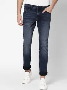 Wrangler Men Navy Blue Skanders Slim Fit Low-Rise Heavy Fade Jeans