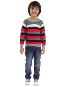 The Mom Store Boys Grey & Red Striped Pullover