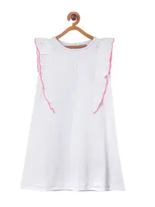 Miyo White Self Design A-Line Dress