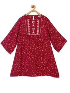 Miyo Girls Red & White Micro Ditsy Printed Cotton A-Line Dress