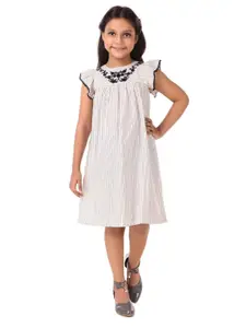 Miyo Off White Striped Cotton A-Line Dress