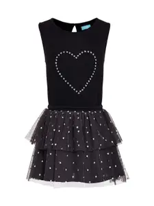 Miyo Girls Black & White Printed Fit & Flare Dress
