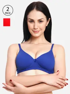 Innocence Red & Blue Pack of 2 Heavily Padded Non Wired Everyday Bra