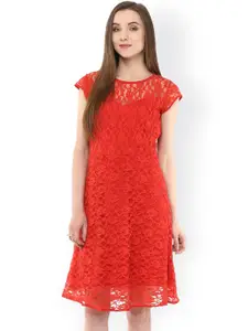 Zima Leto Women Red Lace Fit & Flare Dress