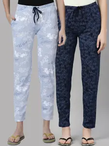 Kryptic Woman Pack of 2 Blue 100% Cotton Printed Lounge Pants