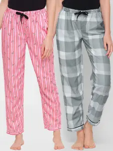 FashionRack Women Pack of 2 Pink & Grey Mid Rise Cotton Lounge Pants