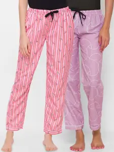 FashionRack Women Pink Set Of 2 Printed Cotton Lounge Pants