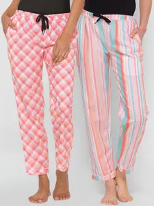 FashionRack Woman Pack of 2 Pink & Multicolour Striped Lounge Pants
