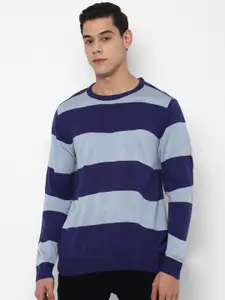 FOREVER 21 Men Navy Blue Striped Pullover