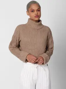 FOREVER 21 Women Brown Acrylic Ribbed Crop Pullover