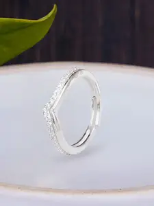 KUNUZ Silver-Plated White CZ-Studded Finger Ring