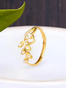 KUNUZ Gold-Plated White CZ-Studded Finger Ring