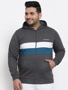 Kalt Men Grey Colourblocked Hooded Sweatshirt