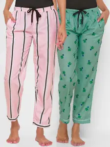FashionRack Women Pink & Green Pack of 2 Cotton Lounge Pants