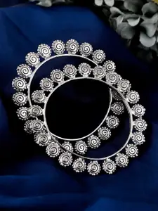 Silvermerc Designs Set Of 2 Silver-Toned & Plated Oxidised Bangles