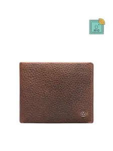 Eske Men Brown Textured Leather Two Fold Wallet