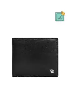 Eske Men Black & Blue Textured Leather Two Fold Wallet
