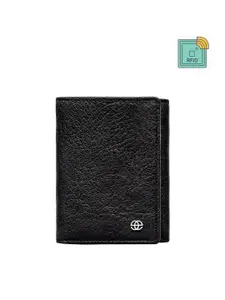 Eske Men Black Textured Leather Three Fold Wallet