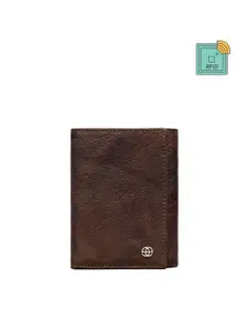 Eske Men Brown Textured Leather Three Fold Wallet