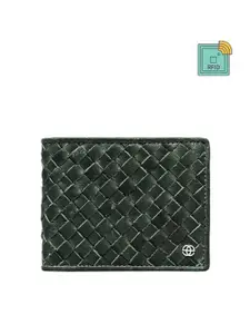 Eske Men Green Textured Leather Two Fold Wallet with RFID