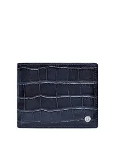 Eske Men Navy Blue Textured Leather Two Fold Wallet