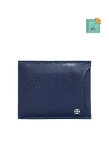 Eske Men Navy Blue Solid Leather Two Fold Wallet with RFID