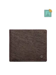 Eske Men Brown Textured Leather Two Fold RFID Wallet