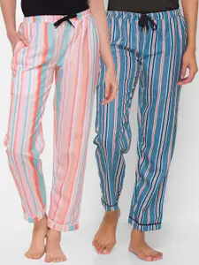 FashionRack Woman Pack of 2 Pink & Blue 100% Cotton Printed Lounge Pants