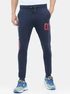 ARDEUR Men Navy Blue & Orange Typography Training Or Gym Joggers