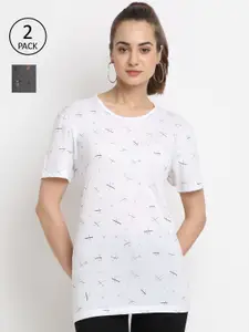 VIMAL JONNEY Women White & Green Set Of 2 Printed T-shirt