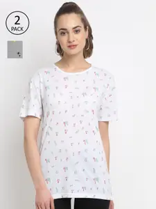 VIMAL JONNEY Women White & Grey Set of 2 Printed T-shirt