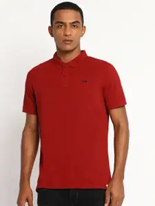 Lee Men Red Solid Polo Collar Slim Fit T-shirt
