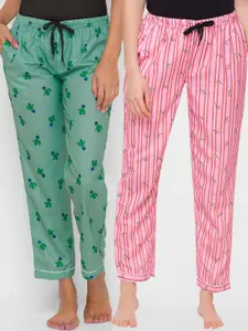 FashionRack Women Pink & Green Pack of 2 Cotton Lounge Pants