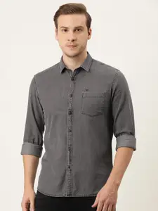 Flying Machine Men Charcoal Slim Fit Pure Cotton Casual Shirt
