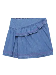 UNDER FOURTEEN ONLY Girls Blue Solid A-Line Knee-Length Denim Skirt