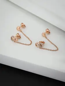 Carlton London Rose Gold-Plated Heart Shaped Double Stud Chain Earring