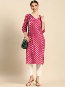 Anouk Women Pink & White Printed Pure Cotton Kurta