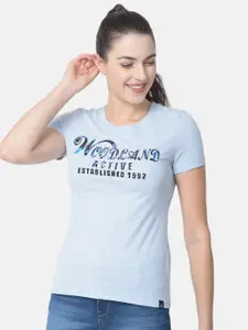 Woodland Women Blue Typography Printed T-shirt
