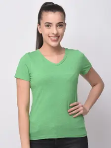 Woodland Women Green Printed V-Neck T-shirt
