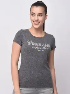 Woodland Women Grey Typography T-shirt