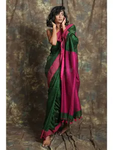 Charukriti Green & Magenta Solid Handloom Saree