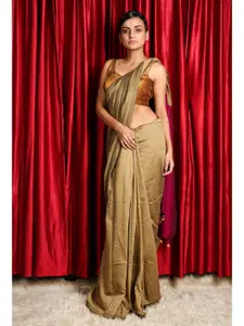Charukriti Beige & Gold-Toned Cotton Saree