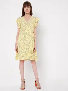 Vero Moda Women Yellow Floral Wrap Dress