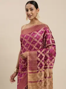 Mitera Purple & Golden Geometric Woven Design Saree
