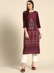 Anouk Women Burgundy & White Ethnic Printed Floral Kurta