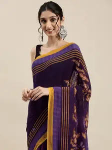 navyasa Purple & Mustard Brown Ethnic Motifs Printed Saree