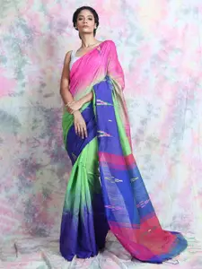 Charukriti Green & Pink Woven Design Cotton Blend Saree