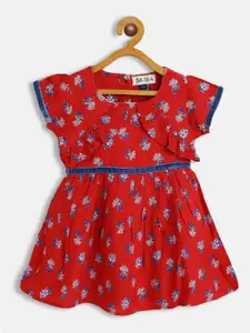 Bella Moda Red Floral Fit & Flair Cotton Dress