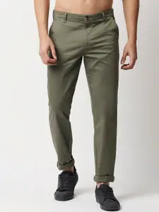 Thomas Scott Men Olive Green New Millennium Fit Easy Wash Trousers