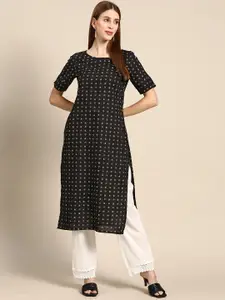 Anouk Women Black & White Pure Cotton Ethnic Motifs Printed Kurta